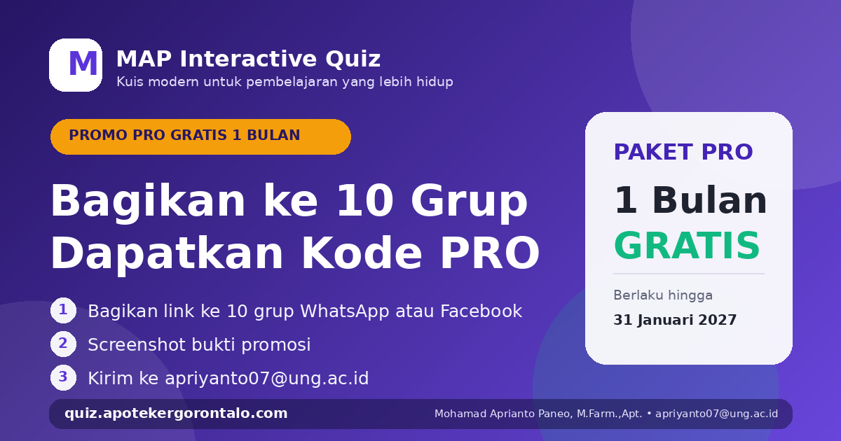 Promo MAP Interactive Quiz PRO gratis satu bulan